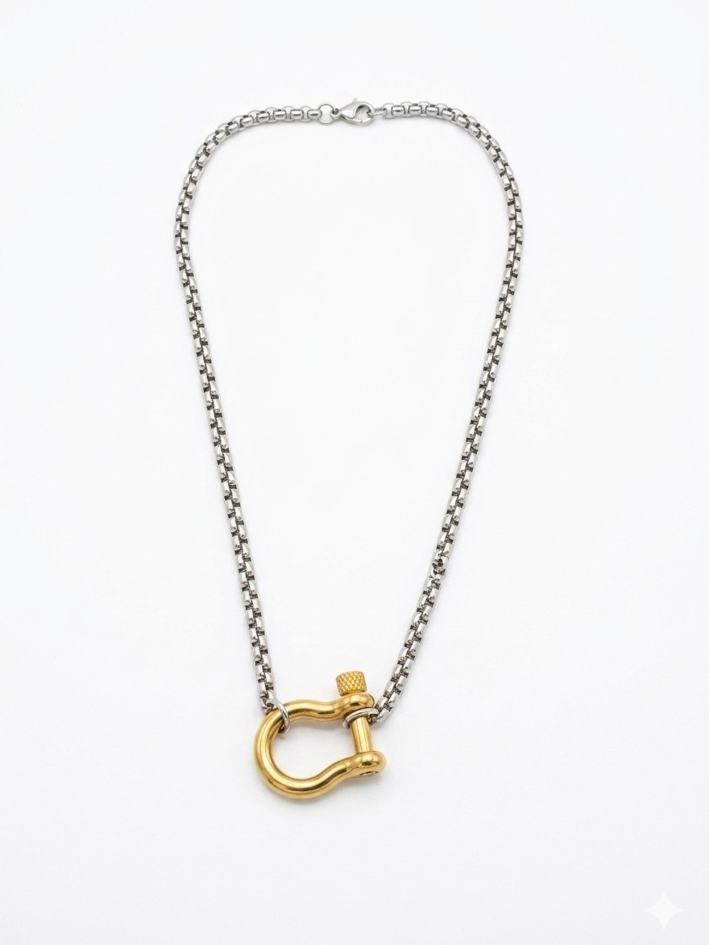 Two-Tone Steel and Gold Pendant Necklace